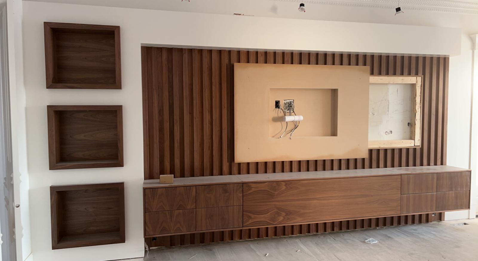 Walnut Slat Media Wall
