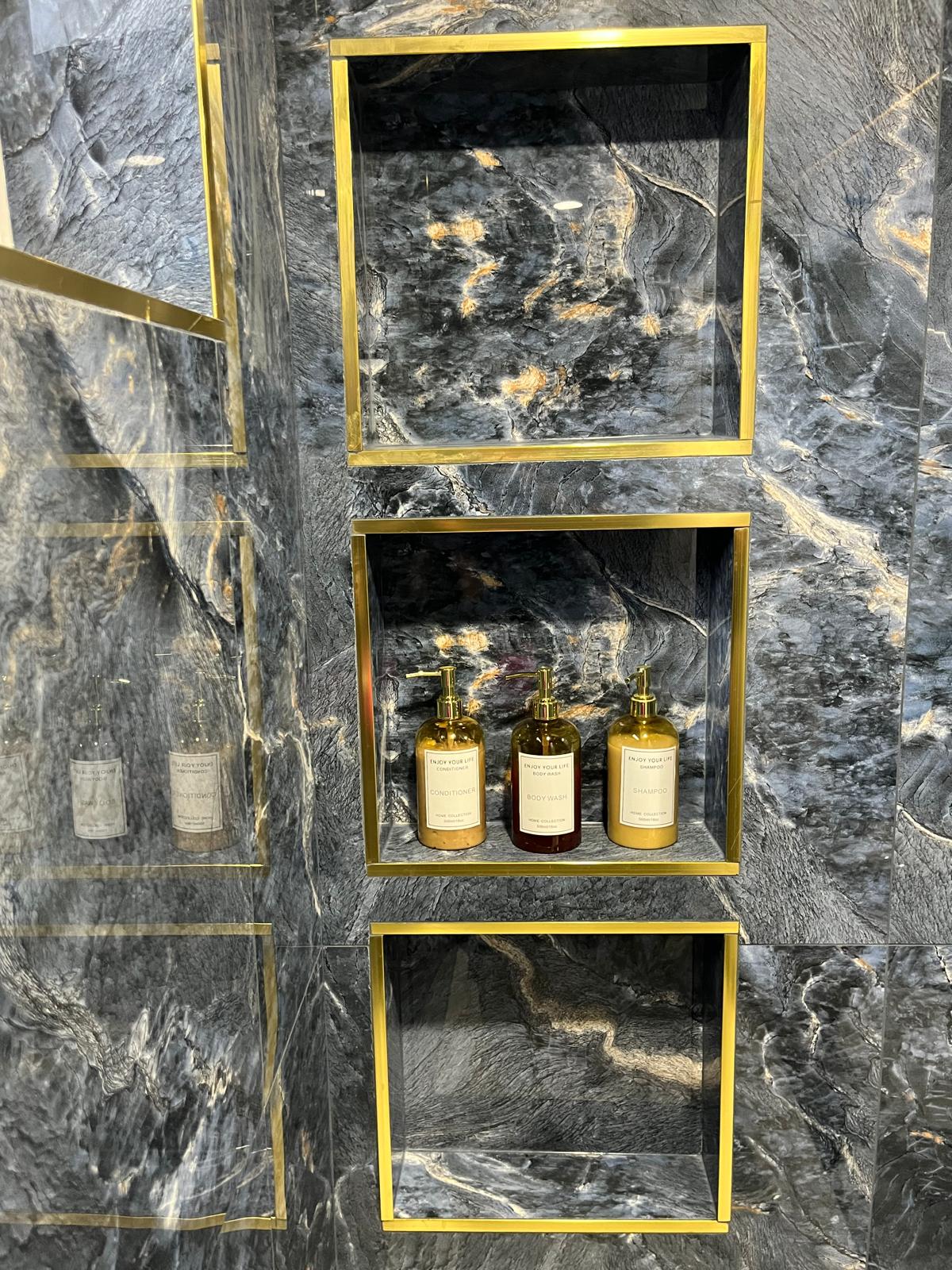 Gold-Framed Shower Niches